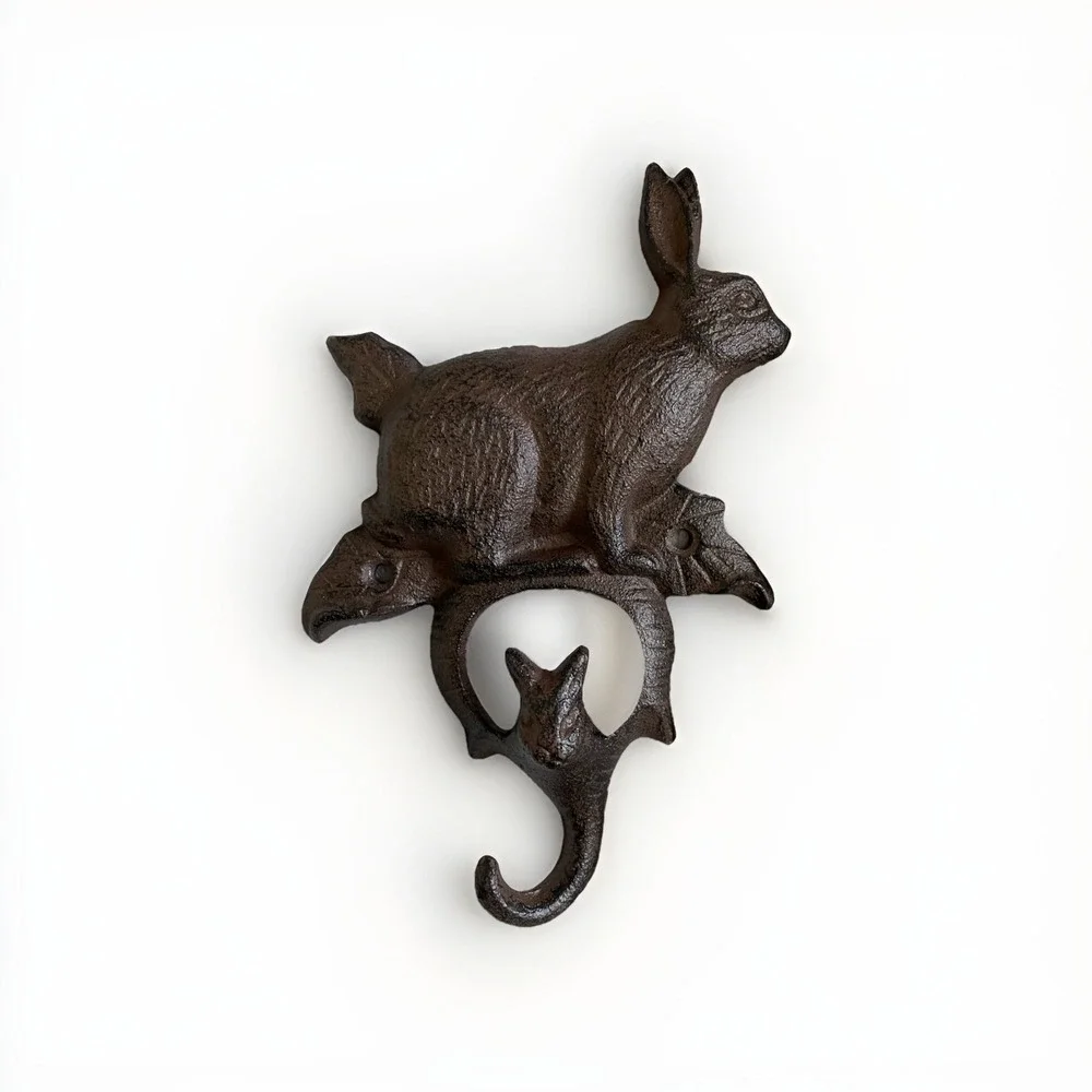 Rustic Cast Iron Rabbit Wall Hook Bunny Coat Towel Key Holder Farmhouse Cottage